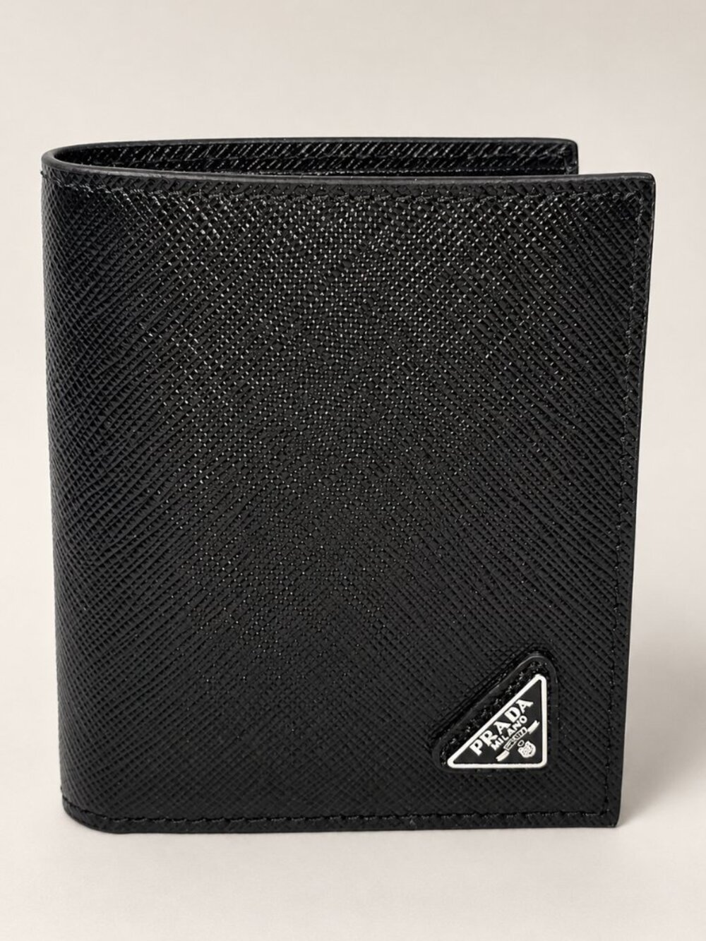 Prada Black Saffiano Leather Bifold Card Holder Wallet New